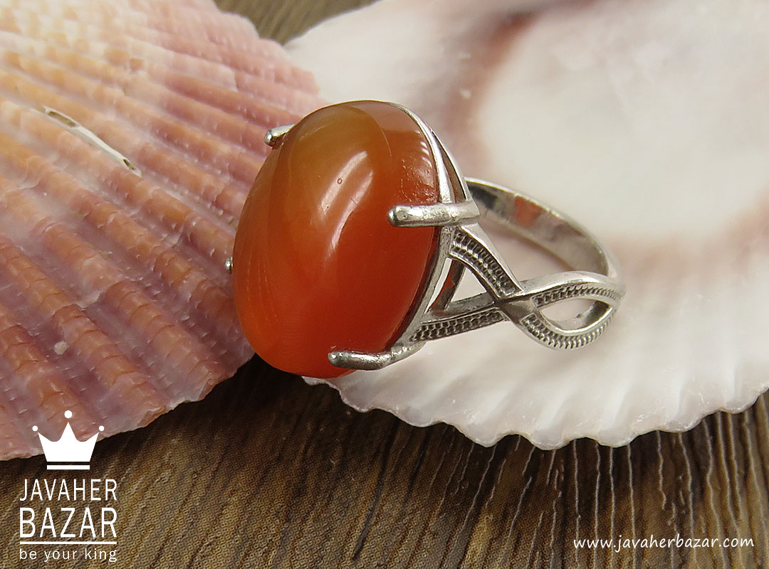 انگشتر نقره عقیق یمنی نارنجی الماس تراش زنانه [شرف الشمس]